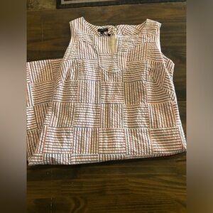 Talbots Patchwork 100% Cotton Red White Blue Seersucker Dress